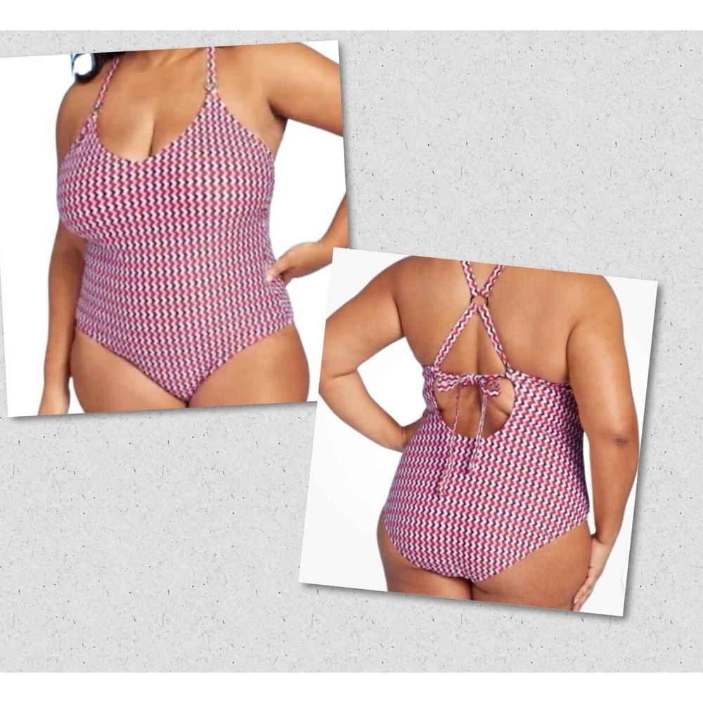 Kona Sol - NEW - Women's Size 17 - Swimsuit Back Tie - Red Purple White Blue